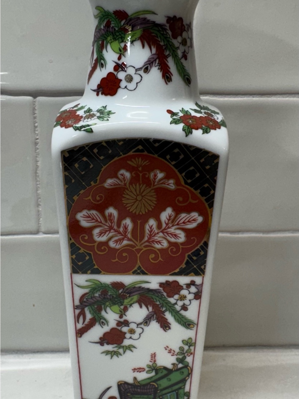 Vintage Japanese Imari-style Square Porcelain Vase Traditional Floral Motif